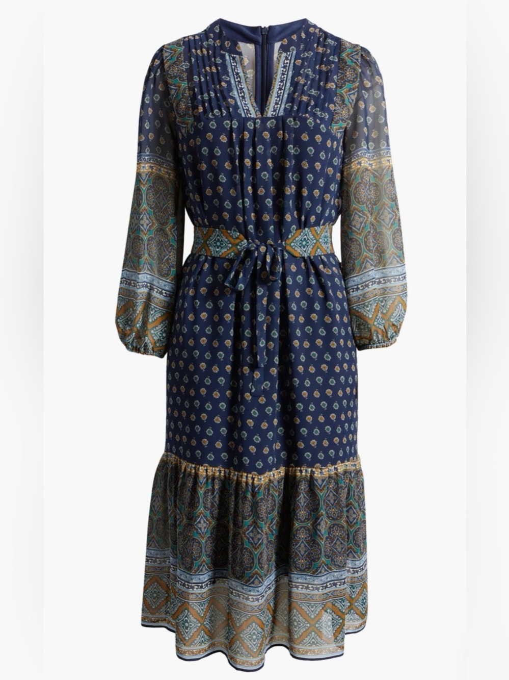 julia jordan Navy Paisley Print Tie-Waist Midi Dress